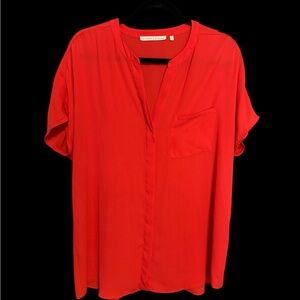 Violet & Claire Red Mandarin Collar Blouse